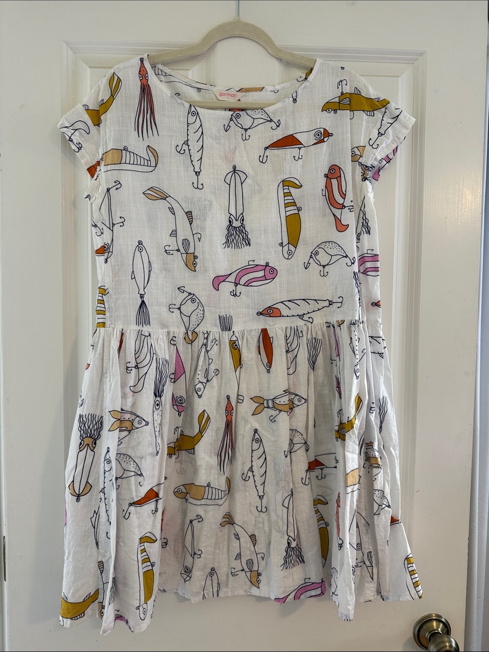 gorman White Kids Dress with Colorful Fishing Lure Print